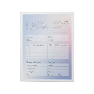 Blue & Pink Gradient Business Order Form Notizblock