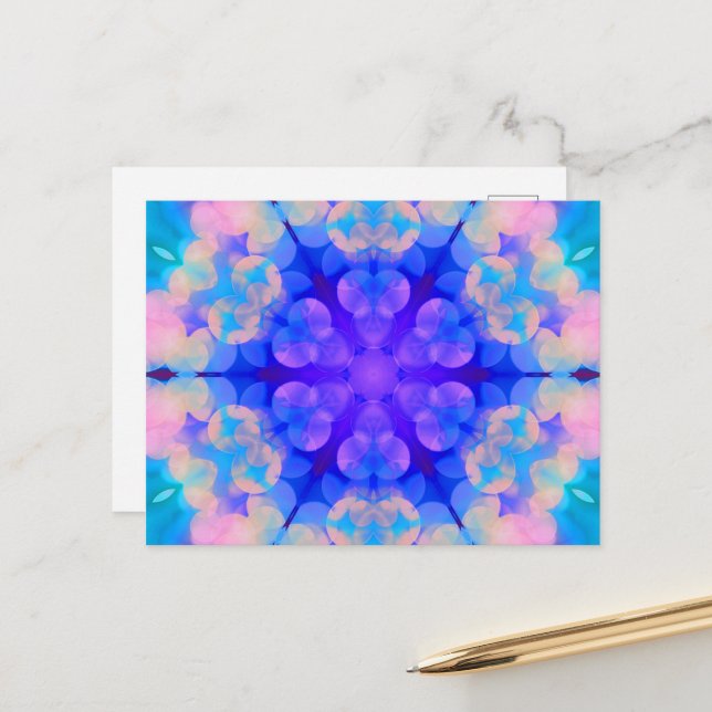 Blue & Pink Gradient Pastell Bubble Art Postkarte (Vorderseite/Rückseite Beispiel)