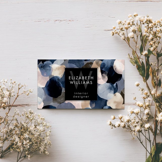 Blue Pink Gray Monogram Modern Business Card (Von Creator hochgeladen)