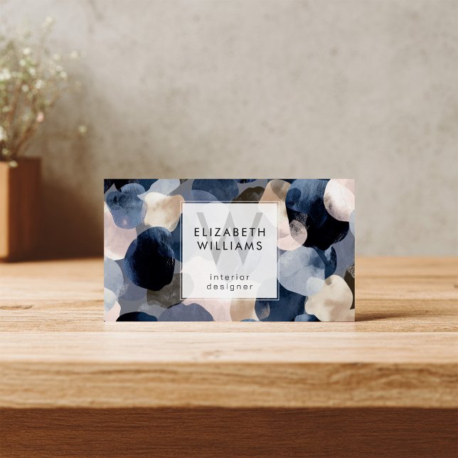 Blue Pink Gray Monogram Modern Business Card (Von Creator hochgeladen)