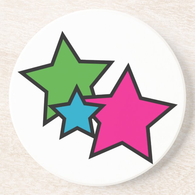 Blue Pink Green Black Neon Stars Getränkeuntersetzer (Vorne)