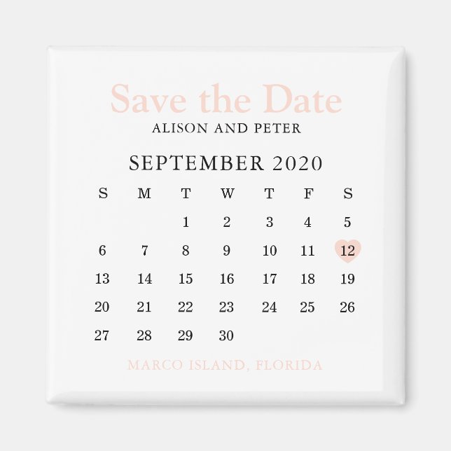 Blue Pink Heart Calendar Hochzeit Speichern Sie da Magnet (Vorne)