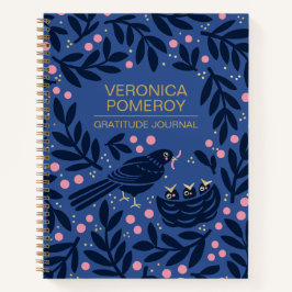 Blue & Pink Illustriert Bird Dankesblatt Notizbuch