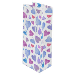 BLUE PINK LILA WATERCOLOR HERZEN GESCHENKTÜTE FÜR WEINFLASCHEN