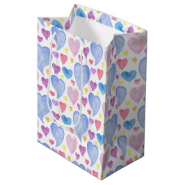 BLUE PINK LILA WATERCOLOR HERZEN MITTLERE GESCHENKTÜTE