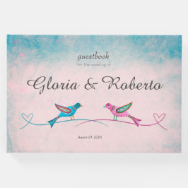 Blue Pink Lovebirds Mexican Wedican Guest Book Gästebuch