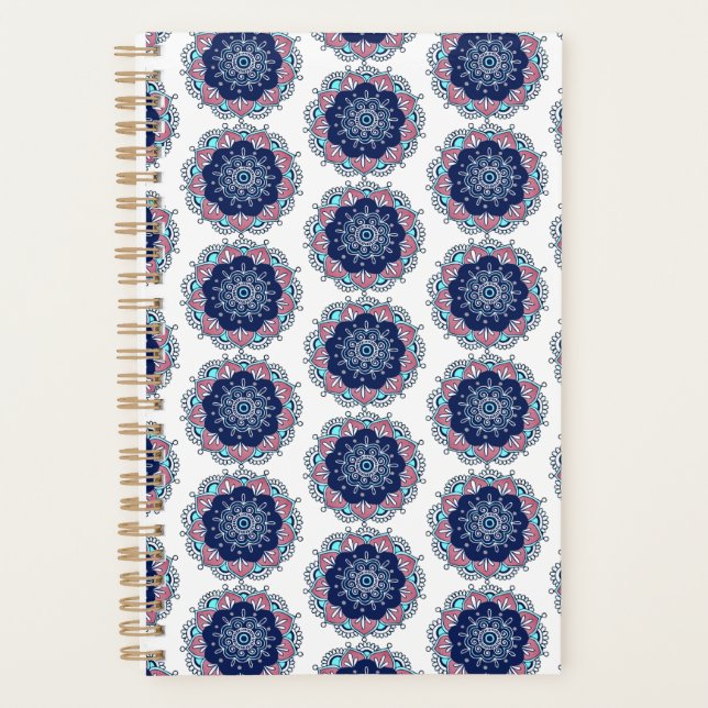 Blue Pink Mandala Pattern Boho Planer (Vorderseite)