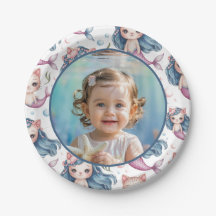 Blue Pink Mermaid Cat Watercolor Geburtstags-Foto