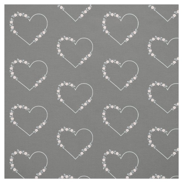 Blue & Pink Minimalist Floral Heart on Grey Stoff (Muster)