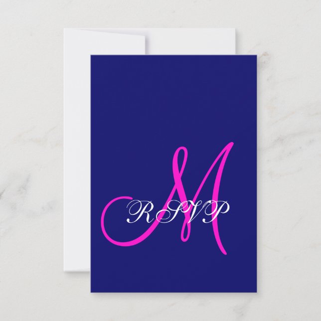 Blue Pink Monogram Wedding RSVP Karten (Vorderseite)
