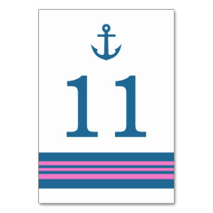 Blue Pink Nautic Anchor Table Card Tischnummer