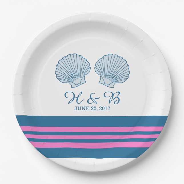 Blue Pink Nautic Seashells Paper Teller (Vorderseite)