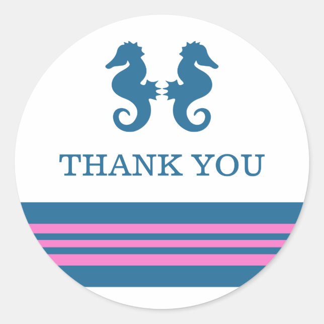 Blue Pink Nautic Seepferd Danke Stickers (Vorderseite)