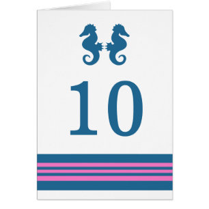 Blue Pink Nautic Seepferd Tischnummer Card