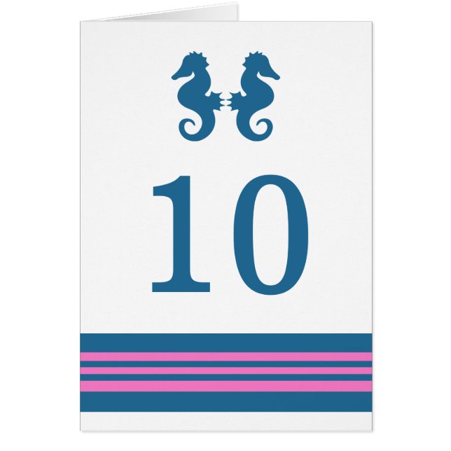 Blue Pink Nautic Seepferd Tischnummer Card (Vorne)