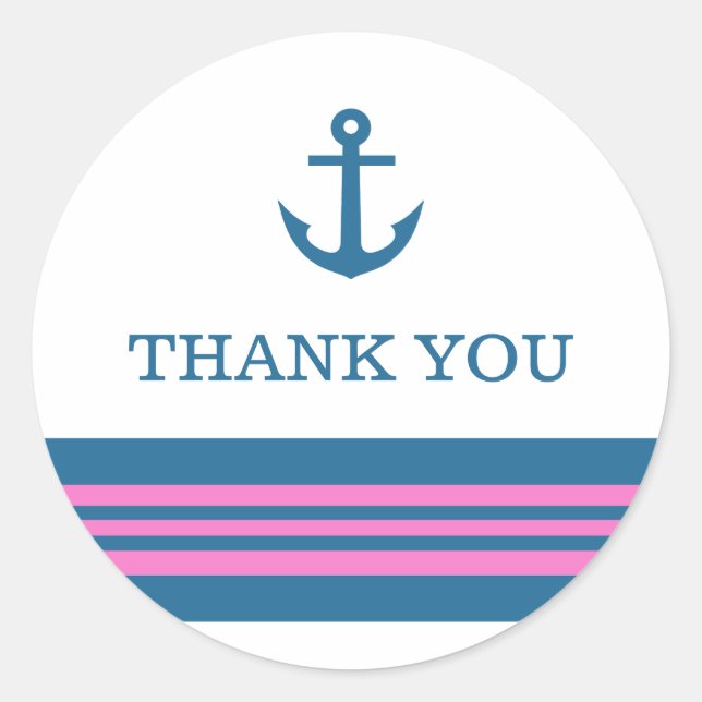 Blue Pink Nautical Anchor Danke Stickers (Vorderseite)