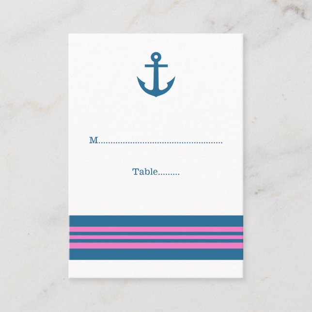 Blue Pink Nautical Anchor Hochzeiten Platzkarten (Vorderseite)