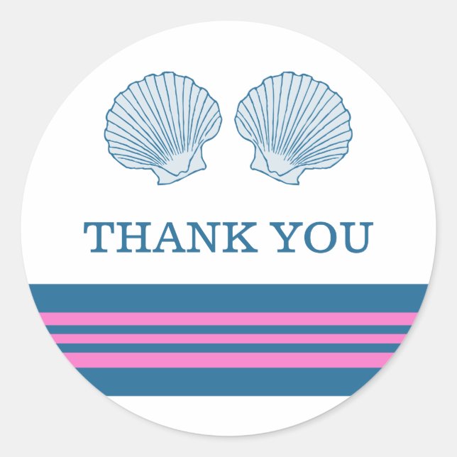 Blue Pink Nautical Seashells Danke Stickers (Vorderseite)