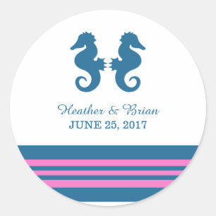 Blue Pink Nautical Seepferd Wedding Stickers