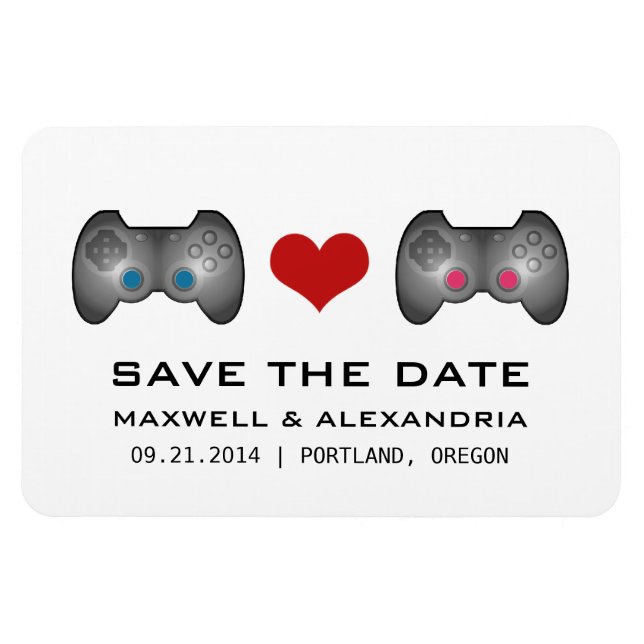Blue Pink Niedlich Gamer Save the Date Magnet (Horizontal)