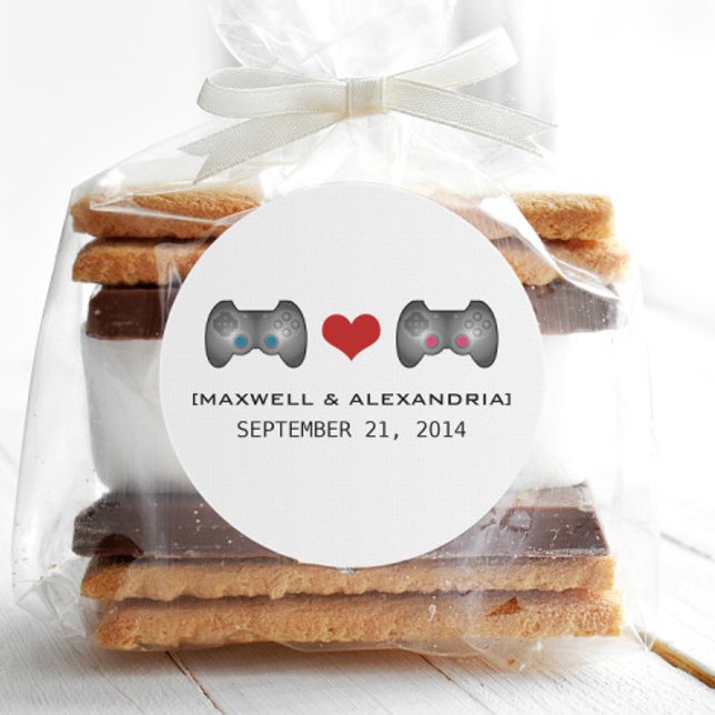 Blue Pink Niedlich Gamer Wedding Stickers (Blue Pink Cute Gamer Wedding Stickers)