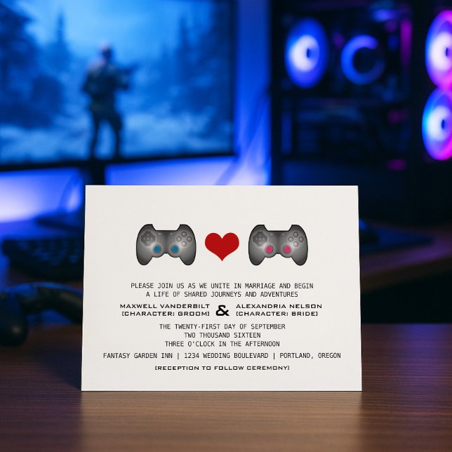 Blue Pink Niedlich Gamer Wedite Einladung (Blue Pink Cute Gamer Wedding Invite)