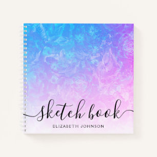 Blue Pink Ombre Floral Girly Name Sketchbook Notizbuch