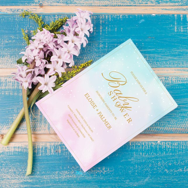 Blue Pink Ombre Gender Neutral Reveal Baby Shower Einladung (Von Creator hochgeladen)