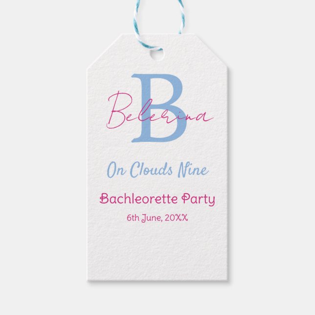 blue pink on clouds nine monogram bachelorette par geschenkanhänger (Vorderseite)