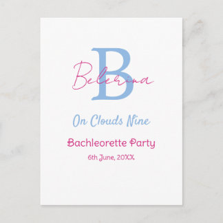 blue pink on clouds nine monogram bachelorette par postkarte