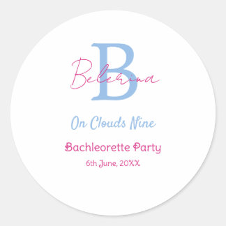 blue pink on clouds nine monogram bachelorette par runder aufkleber