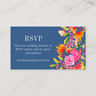 Blue Pink Orange Floral Wedding RSVP Online Begleitkarte