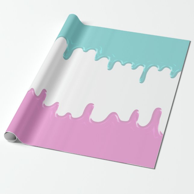 Blue Pink Paint Tropfens Gender Reveal Party Geschenkpapier (Ungerollt)