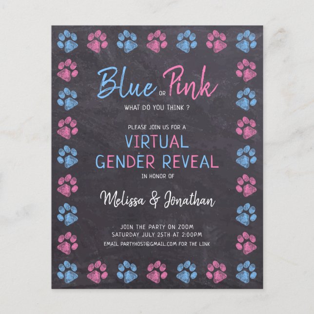 Blue Pink Paw Prints Virtual Gender Reveve (Vorderseite)
