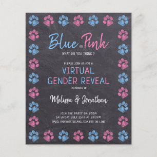 Blue Pink Paw Prints Virtual Gender Reveve