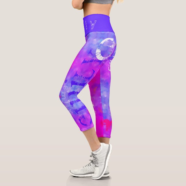 Blue Pink personalisierter Name 5 Buchstaben Capri Leggings (Links)