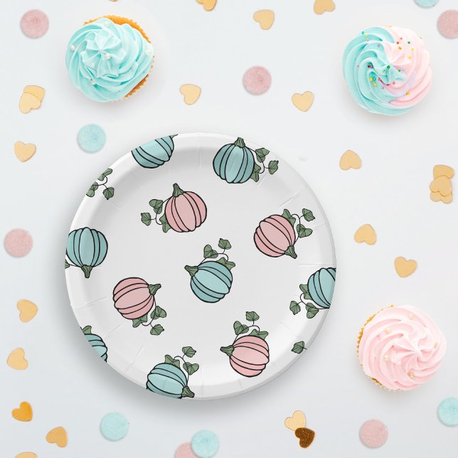 Blue & Pink Pumpkins Gender Reveal Party Pappteller (Von Creator hochgeladen)