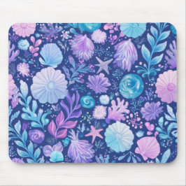 BLUE PINK PURPLE UNDERSEA PLANTS & SEASHELLS MOUSEPAD