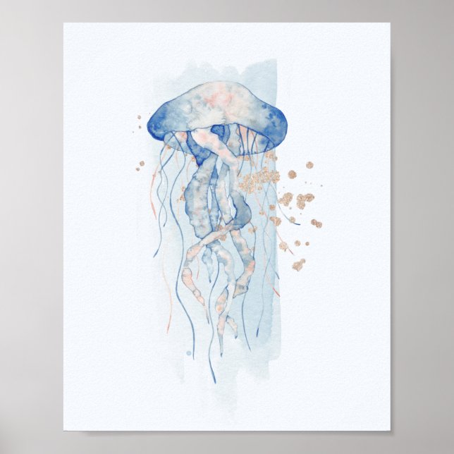 Blue & Pink Qualle Ocean Themed Aquatic Poster (Vorne)