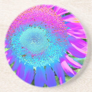 Blue pink retro funky sunflower photo untersetzer