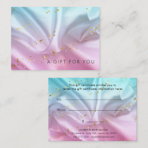 Blue Pink Satin Gold Geschenkgutschein Visitenkarte