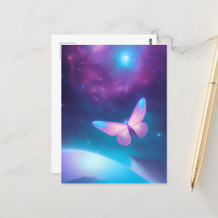 Blue & Pink Space Butterfly Postkarte