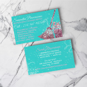 Blue Pink Sparkle Reinigung Maid Janitorial Visitenkarte