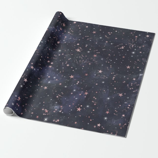 Blue & Pink Starry Night Sky Celestial Baby Dusche Geschenkpapier (Ungerollt)