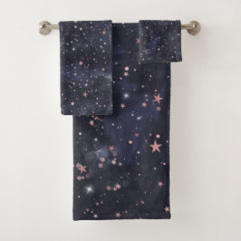 Blue & Pink Starry Night Sky Celestical Whimsical Badhandtuch Set