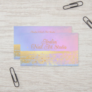 Blue Pink und Gold Watercolor Nagelstudio Visitenkarte