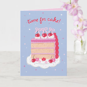 Blue + Pink Vintag Coquette Cherry Cake Birthday Karte
