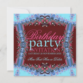 Blue+Pink Vintag Frills Geburtstagsparty Einladung