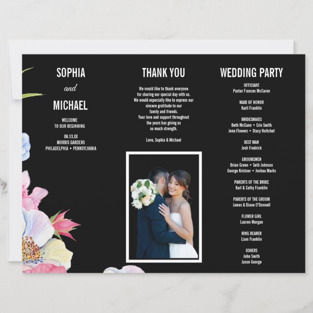 Blue Pink Watercolor Blume Hochzeitsprogramm Flyer (Vorderseite)