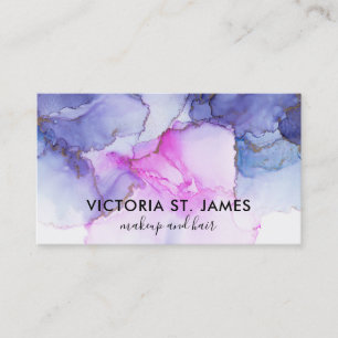 Blue Pink Watercolor Gold Flecks Business Card Visitenkarte